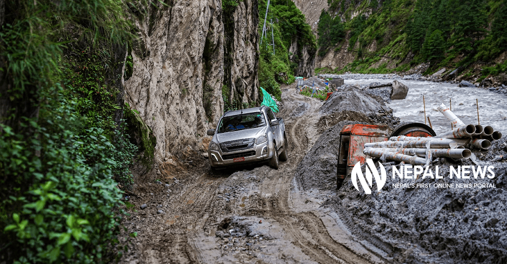 Monsoon mud slows China-backed Syabrubesi-Rasuwagadhi road upgrade (Photo Feature)