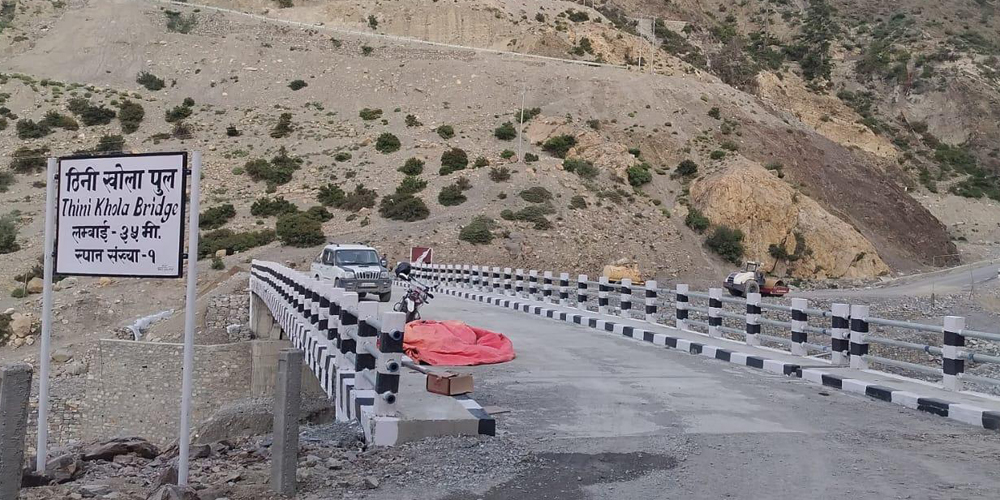 Motorable bridge constructed over Thini rivulet in Mustang