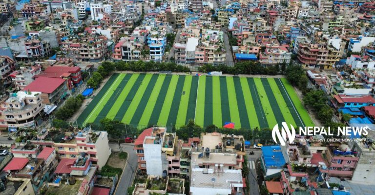 Artificial turf football field taking shape at Pepsicola ground in Kathmandu (Photo Feature)